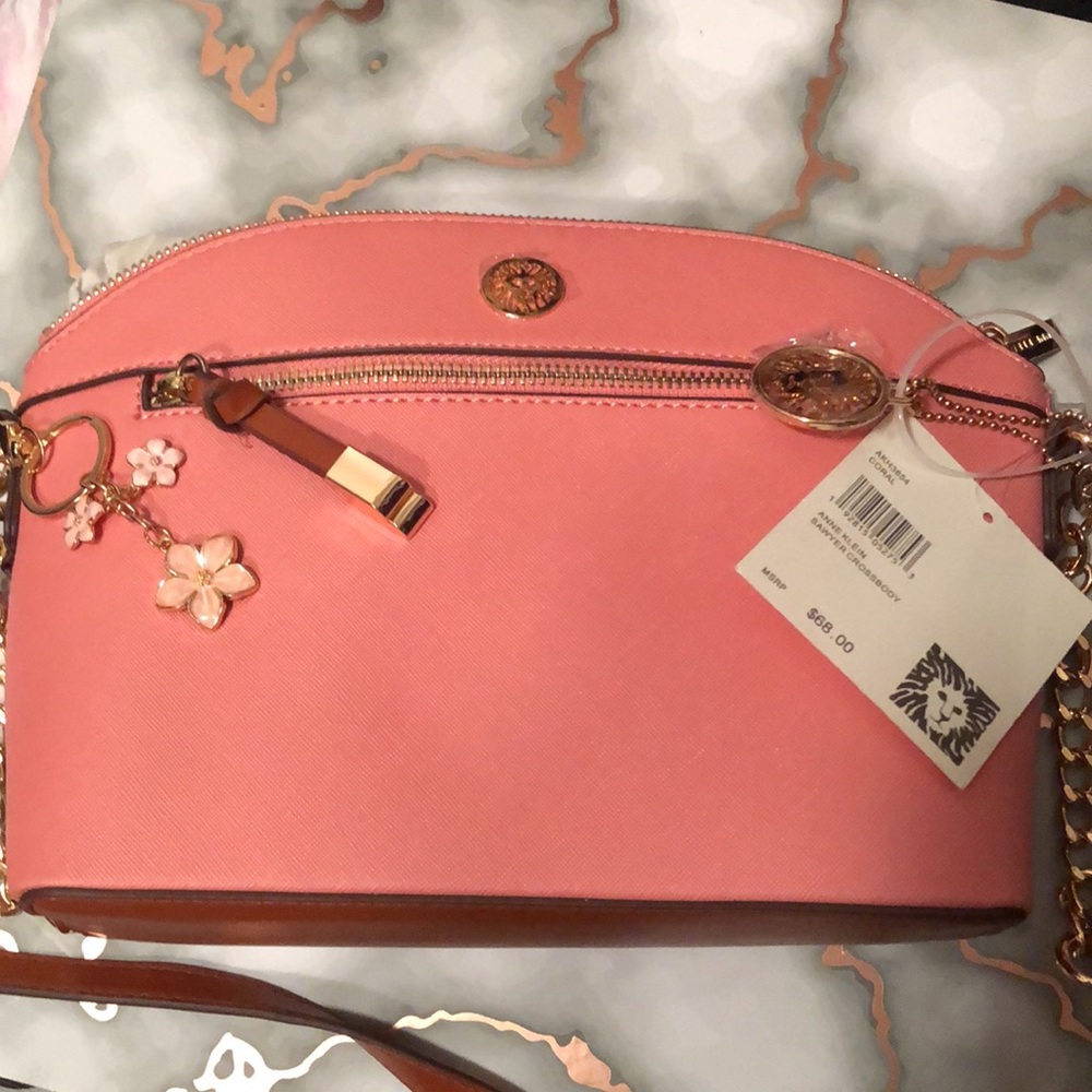 Anne Klein Sawyer Crossbody Coral NWT with free bag charm - Picture 2 of 8